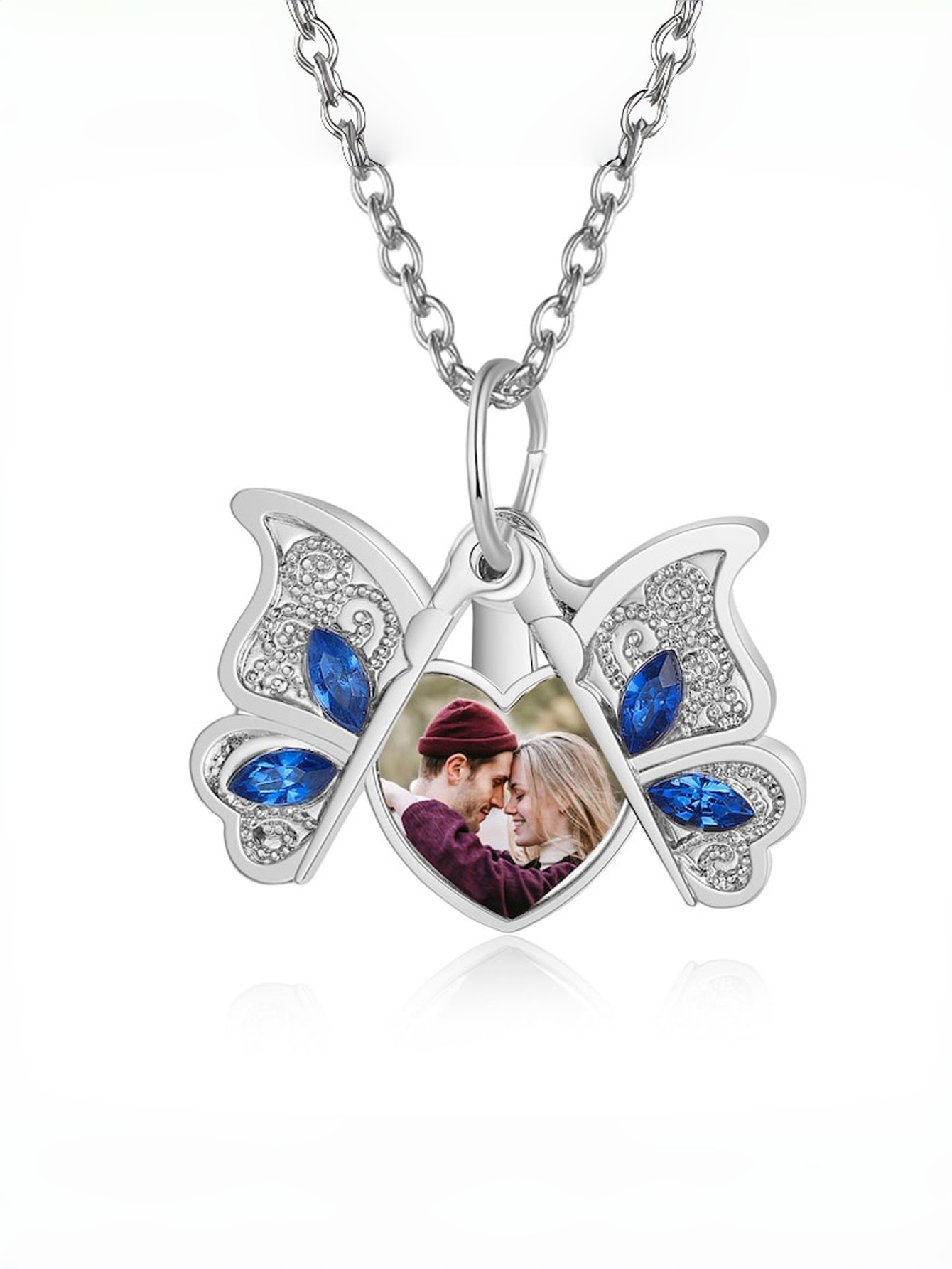 Ladies' Butterfly Photo Pendant Necklace Couples' Custom Photo Pendant Necklace